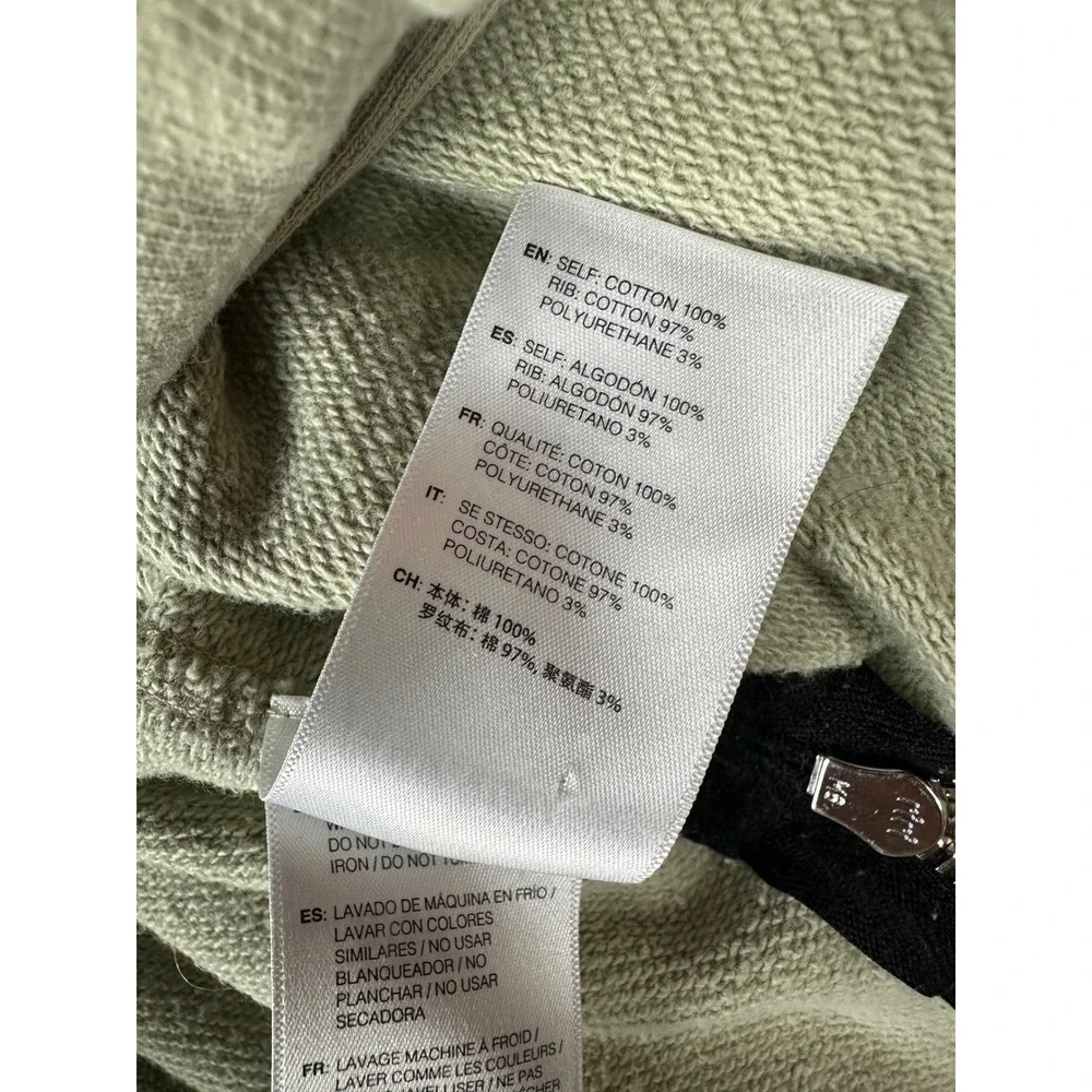 John Elliott Men Villain Side Zip Hoodie Sage Green Cotton French Terry Made USA